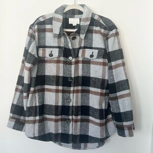 Caslon Plaid Front Button Women’s Shacket Jacket L